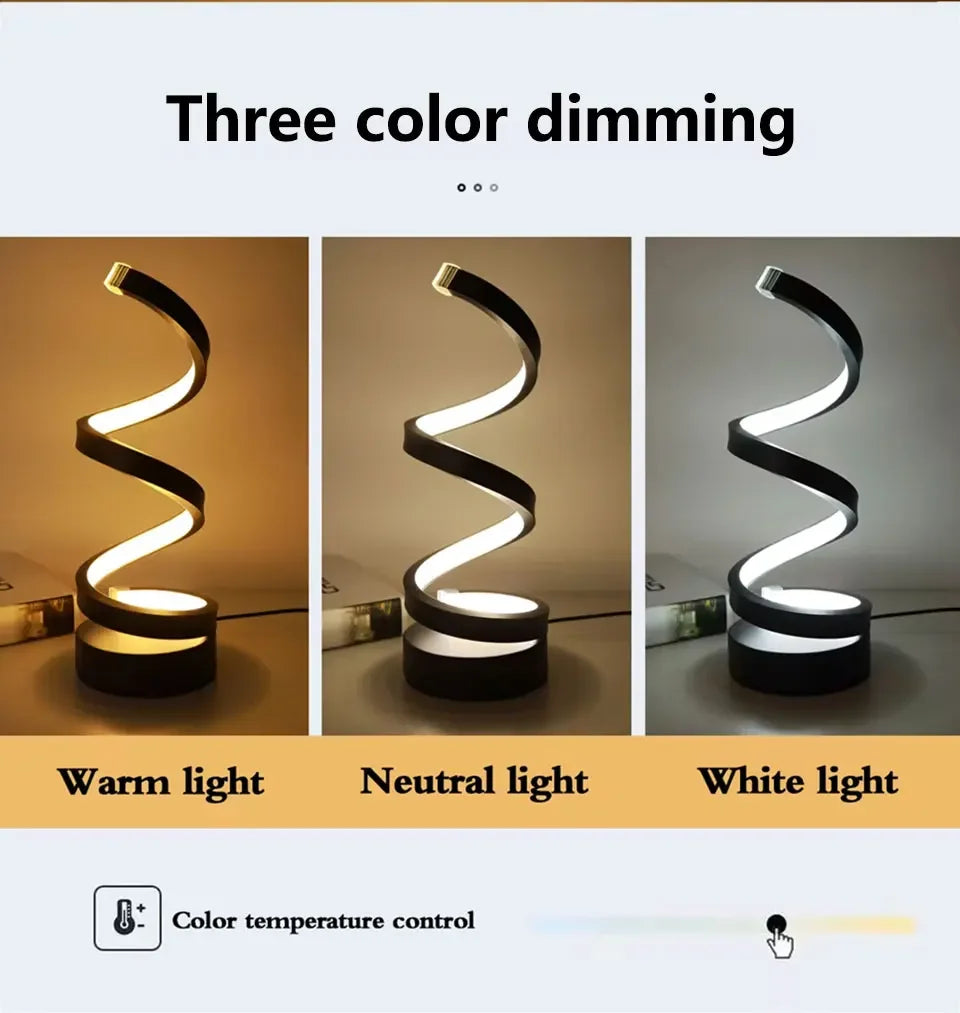 LED Night Light Spiral Table Lamp Modern Bedside Lamps Dimmable
