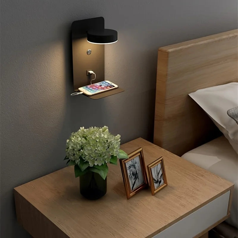 Led Wall Lamp Modern Interior Wall Light Bedroom Night Lamp  with Usb Mobile Phone Charging
