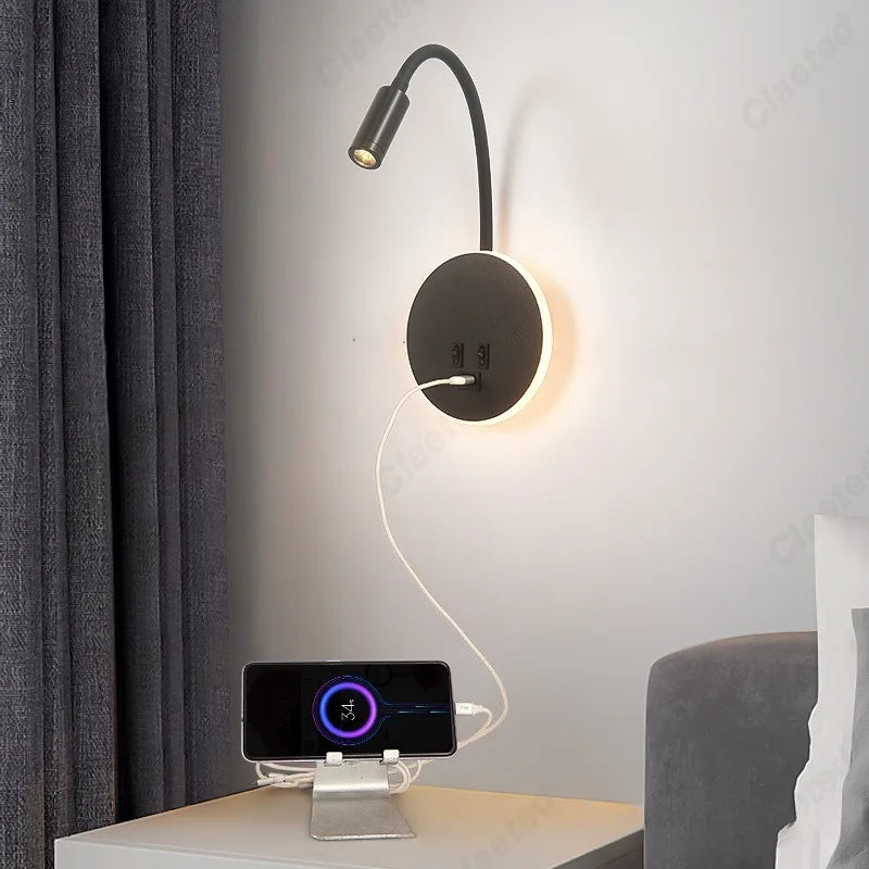LED Flexible Gooseneck Wall Lamp USB with Switch Adjustable