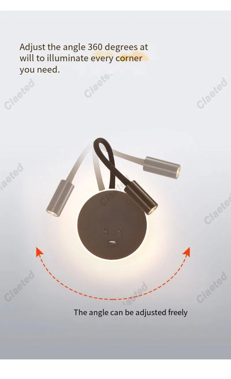 LED Flexible Gooseneck Wall Lamp USB with Switch Adjustable