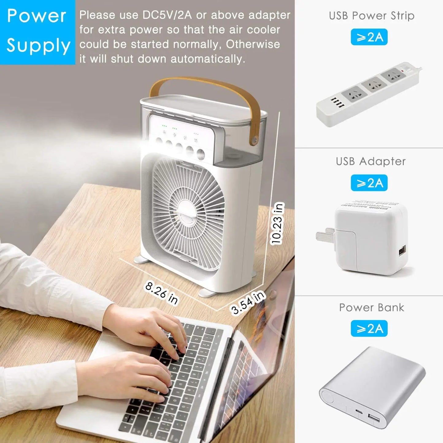 Portable Fan Air Conditioners USB Electric Fan LED Night Light Water Mist Fun 3 in 1