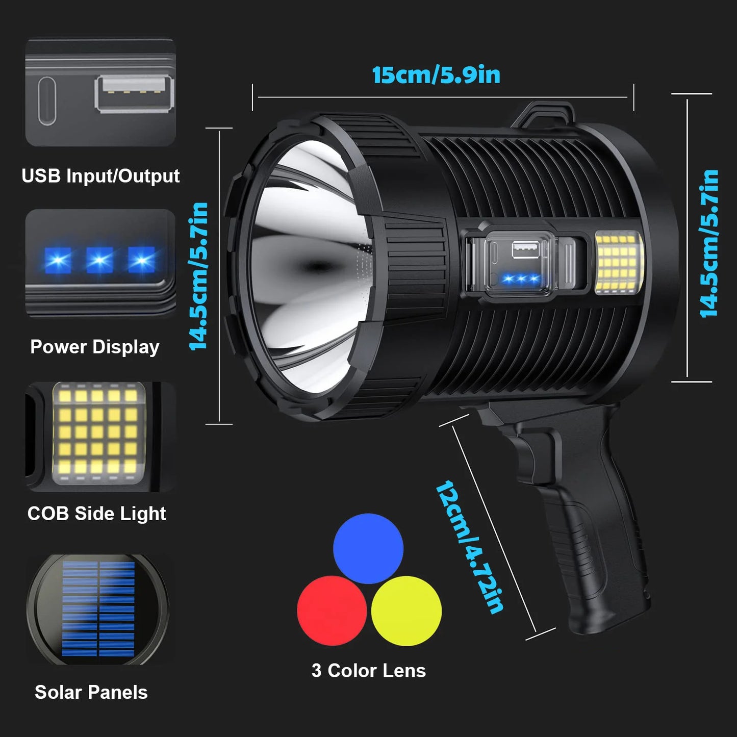 Rechargeable Super Bright Outdoor Solar Spotlights Searchlight