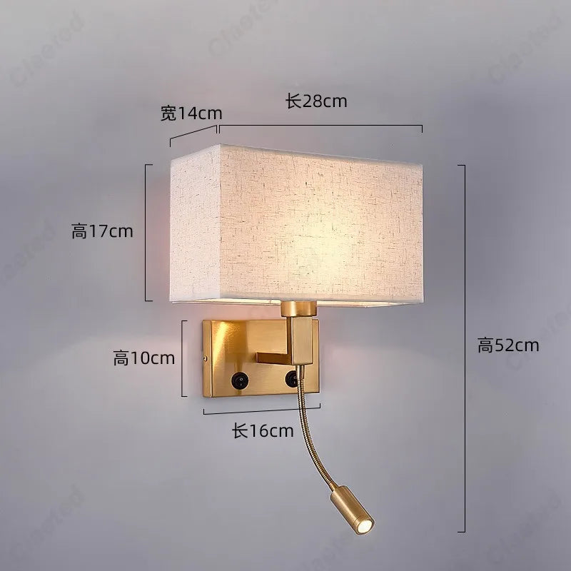 E27 Fabric Lampshade Switch LED Wall Light USB Charging Port Study Bedroom Reading Wall Light Home Hotel Decoration Lighting