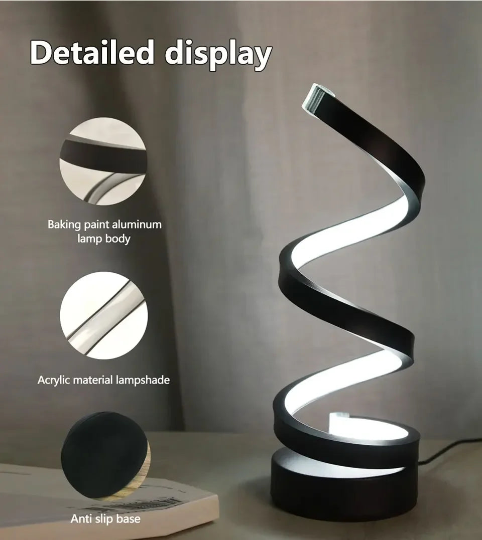LED Night Light Spiral Table Lamp Modern Bedside Lamps Dimmable