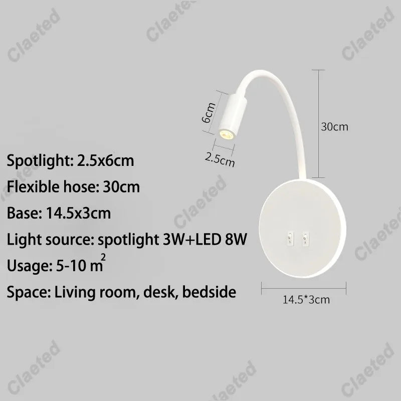 LED Flexible Gooseneck Wall Lamp USB with Switch Adjustable