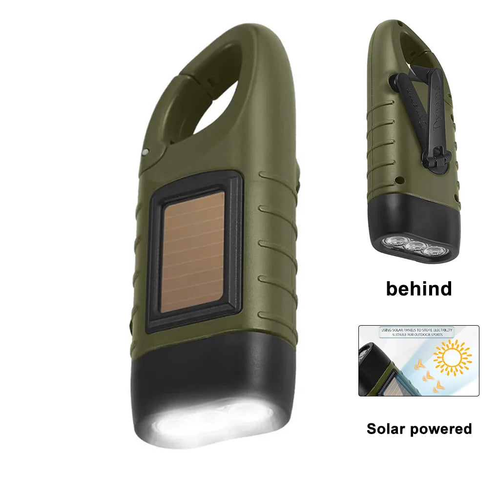 LED Flashlight Hand Crank Solar Powered Rechargeable