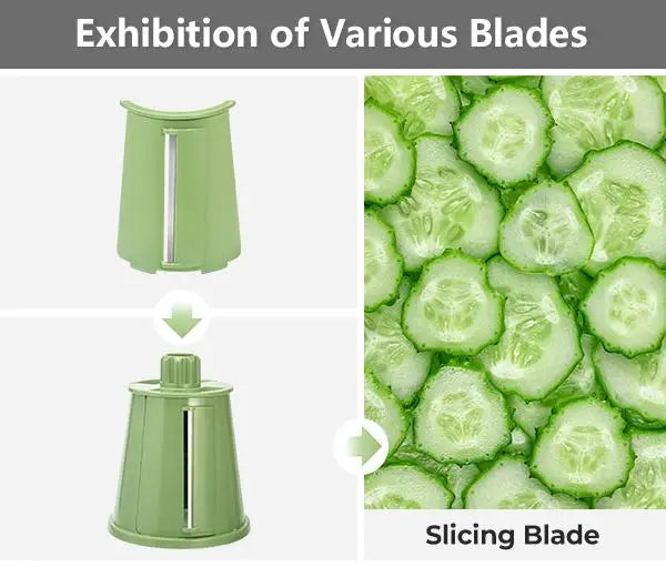 SUSTEAS Rotary Cheese Grater with Handle, 5 Well-Designed Blades, Strong Suction Cup Base, Kitchen Utensils