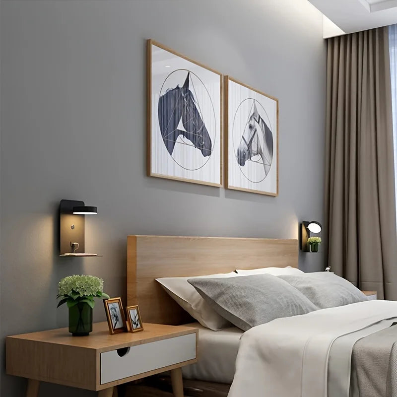 Led Wall Lamp Modern Interior Wall Light Bedroom Night Lamp  with Usb Mobile Phone Charging