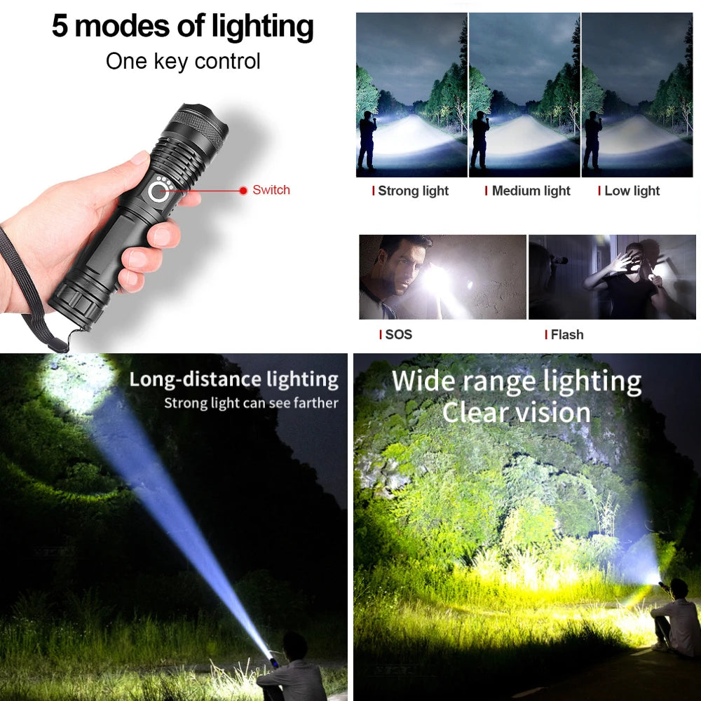 Rechargeable LED Flashlights 990000 Lumens Super Bright Portable Flashlights