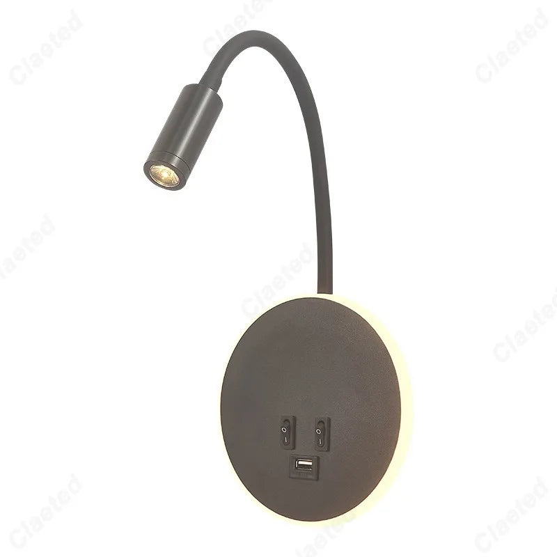 LED Flexible Gooseneck Wall Lamp USB with Switch Adjustable