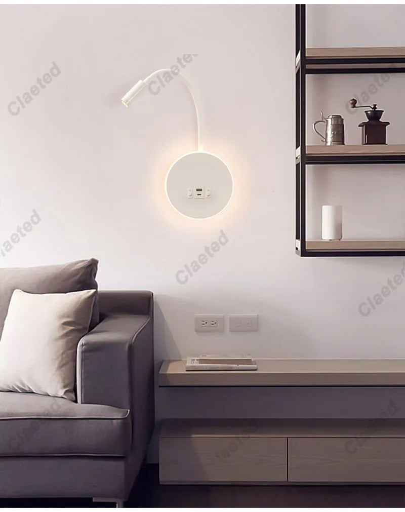 LED Flexible Gooseneck Wall Lamp USB with Switch Adjustable
