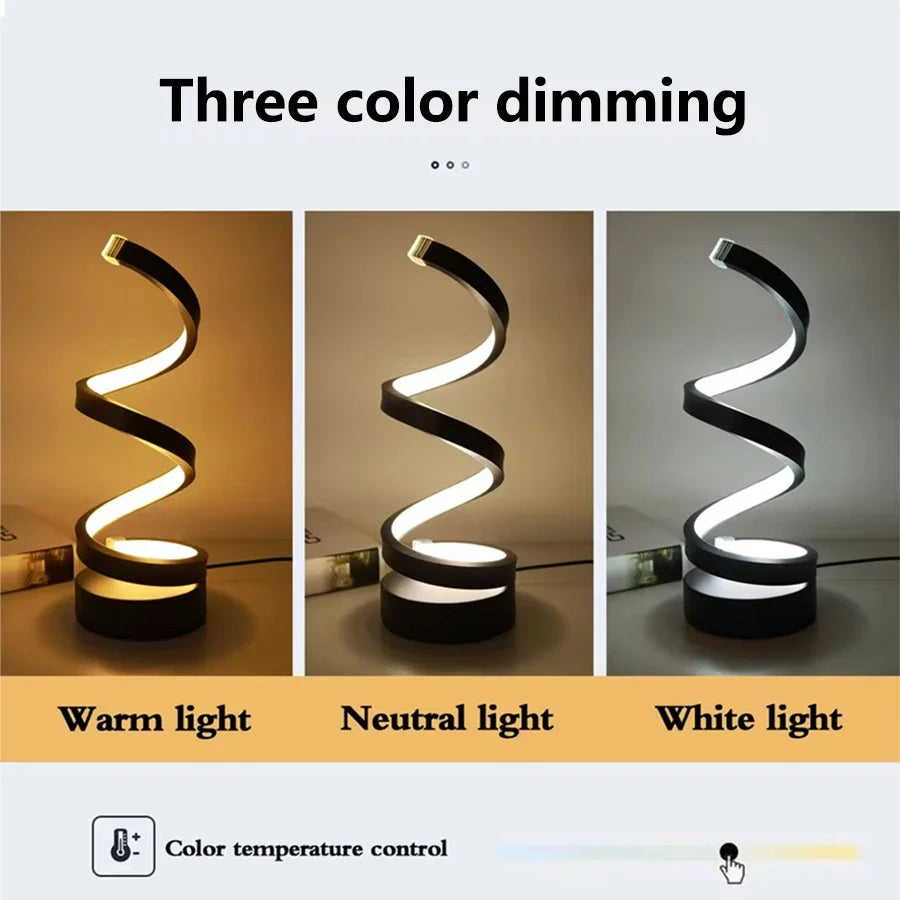 LED Night Light Spiral Table Lamp Modern Bedside Lamps Dimmable