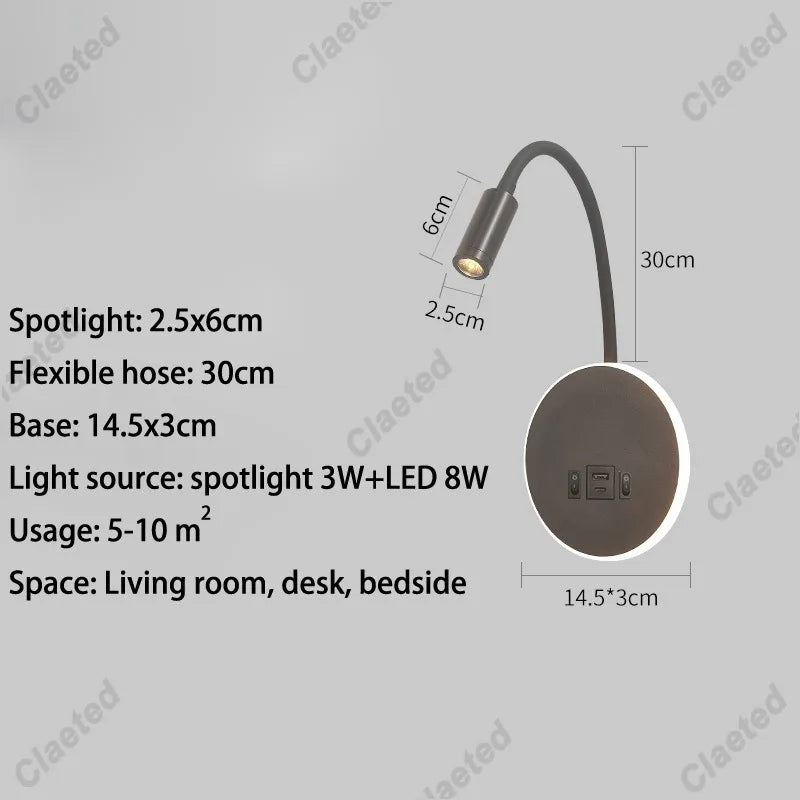 LED Flexible Gooseneck Wall Lamp USB with Switch Adjustable