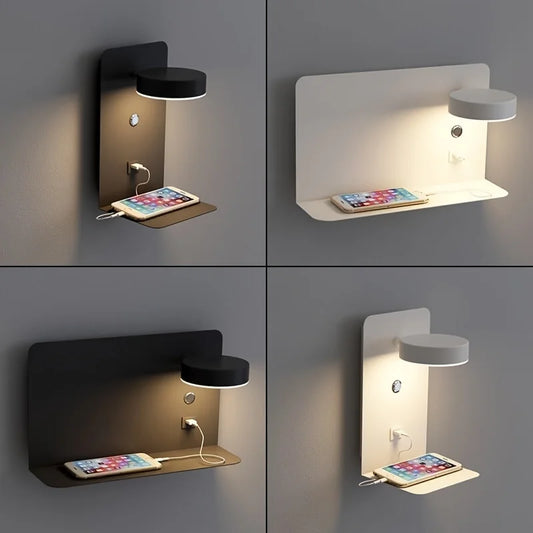 Led Wall Lamp Modern Interior Wall Light Bedroom Night Lamp  with Usb Mobile Phone Charging
