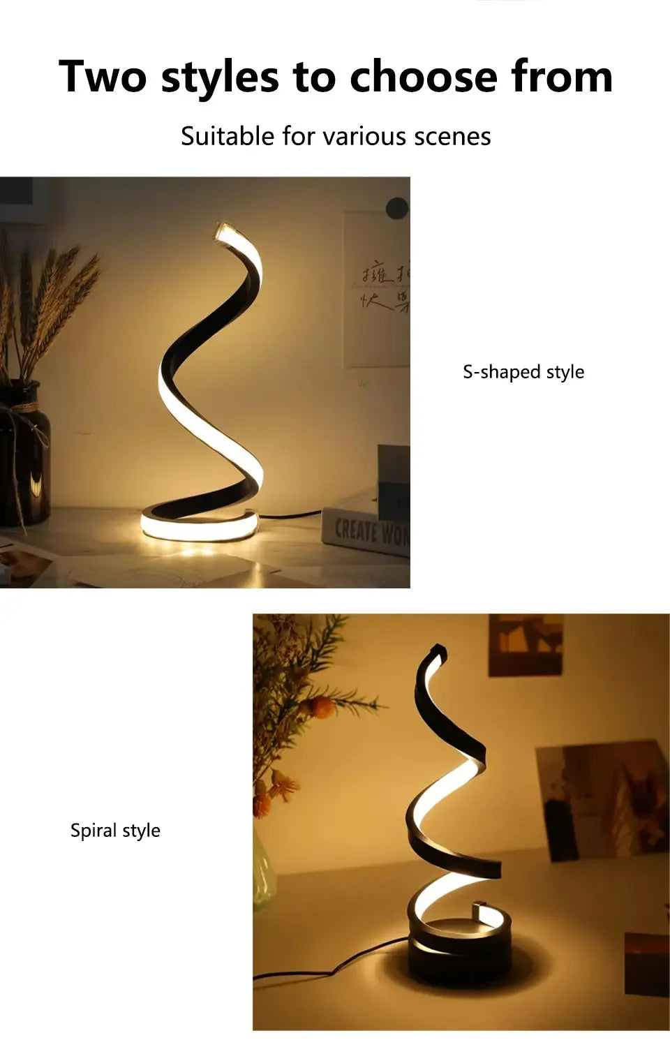 LED Night Light Spiral Table Lamp Modern Bedside Lamps Dimmable