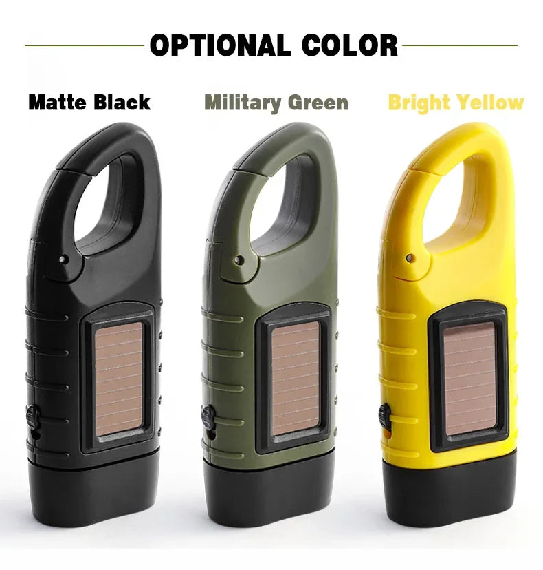 LED Flashlight Hand Crank Solar Powered Rechargeable